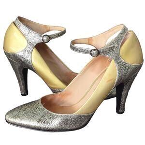 Modern Vintage Heels Antique Steampunk Pumps Silver Paisley Women's EU 38.5